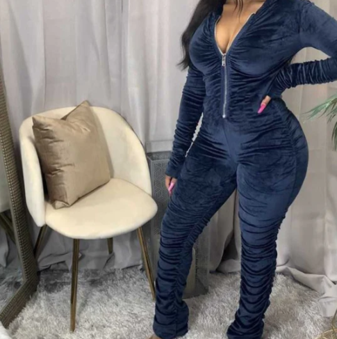Velvet Pleated Jumpsuit