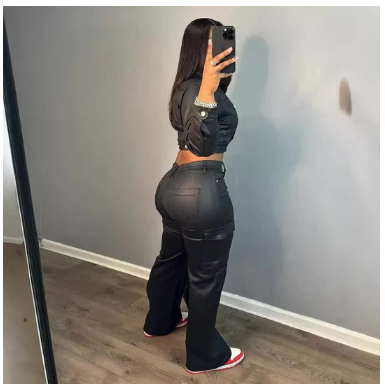 PU Leather Long-Sleeved 2pc Set