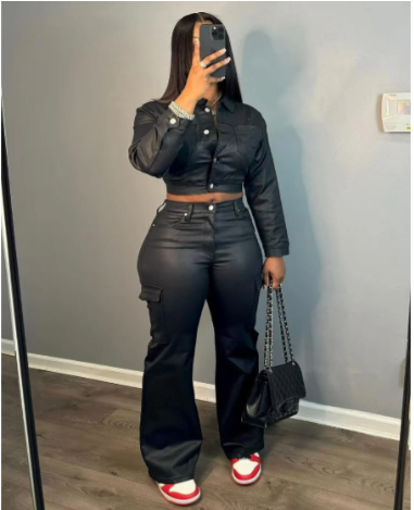 PU Leather Long-Sleeved 2pc Set